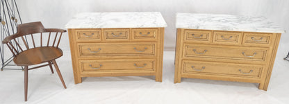 Pair of Washed Oak White Marble Tops 5 Drawers Bachelor Chests Dressers MINT!