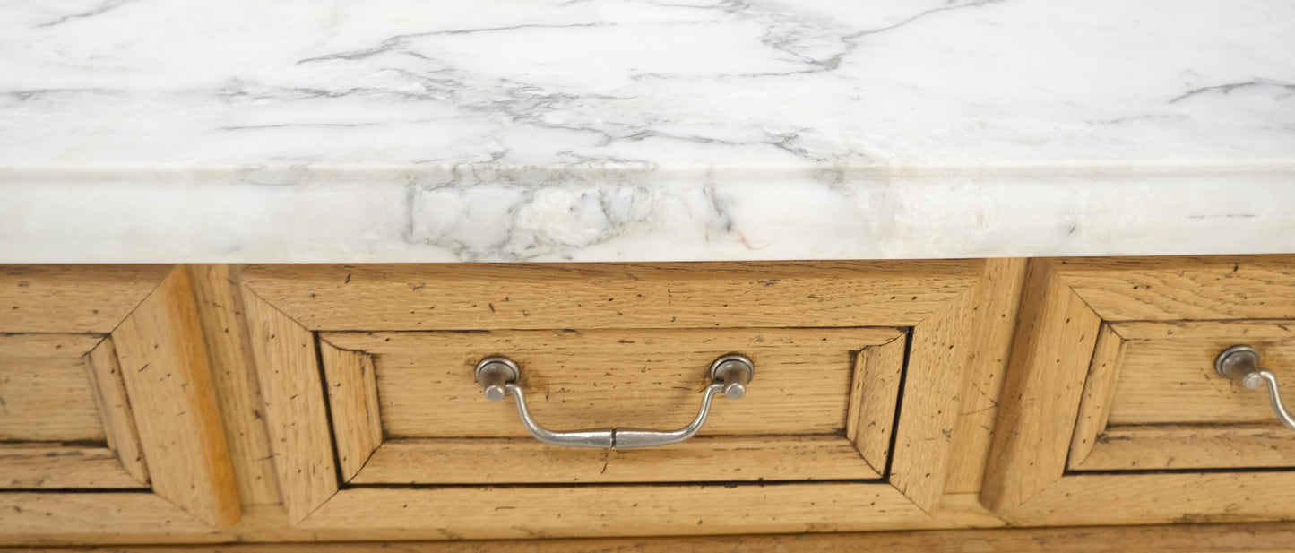 Pair of Washed Oak White Marble Tops 5 Drawers Bachelor Chests Dressers MINT!