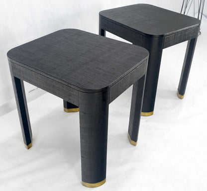 EstablishedLines Pair Black Lacquer Grass Cloth Wrapped One Drawer Night Stands End Tables MINT!
