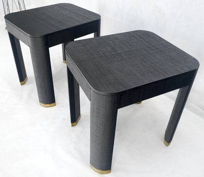 EstablishedLines Pair Black Lacquer Grass Cloth Wrapped One Drawer Night Stands End Tables MINT!