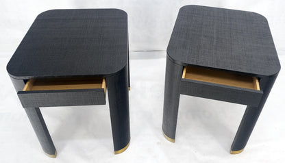 EstablishedLines Pair Black Lacquer Grass Cloth Wrapped One Drawer Night Stands End Tables MINT!