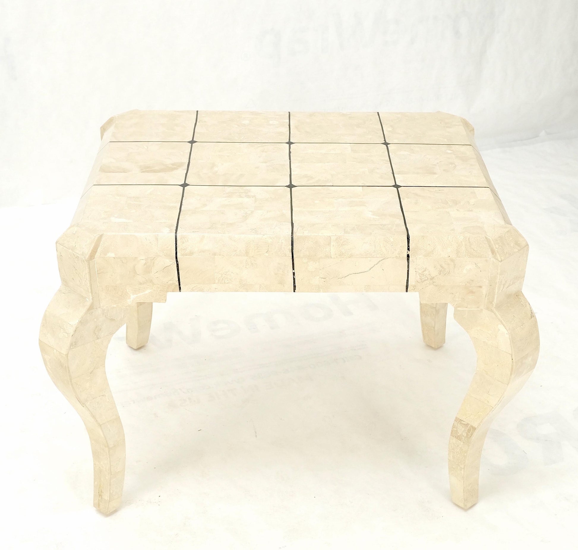 EstablishedLines Tessellated Stone Top Brass Inlay Cabriole Leg Side End Occasional Table MINT!
