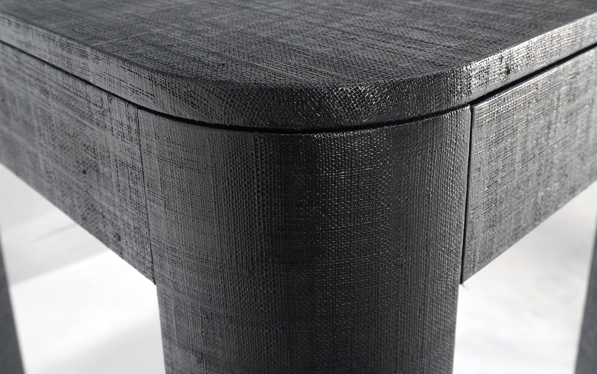 EstablishedLines Pair Black Lacquer Grass Cloth Wrapped One Drawer Night Stands End Tables MINT!
