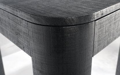 EstablishedLines Pair Black Lacquer Grass Cloth Wrapped One Drawer Night Stands End Tables MINT!