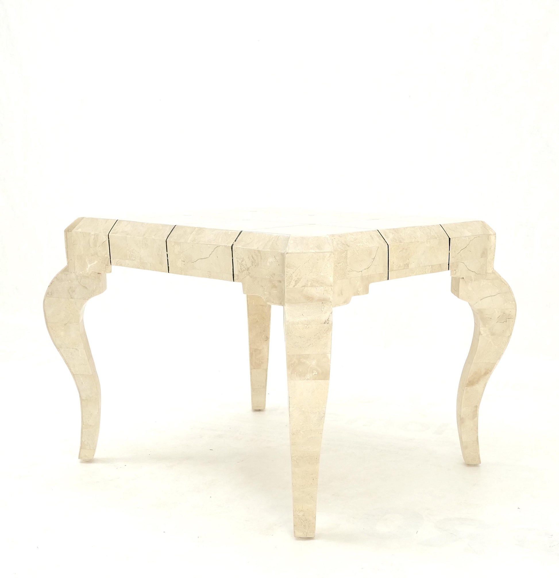 EstablishedLines Tessellated Stone Top Brass Inlay Cabriole Leg Side End Occasional Table MINT!