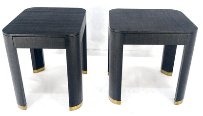 EstablishedLines Pair Black Lacquer Grass Cloth Wrapped One Drawer Night Stands End Tables MINT!