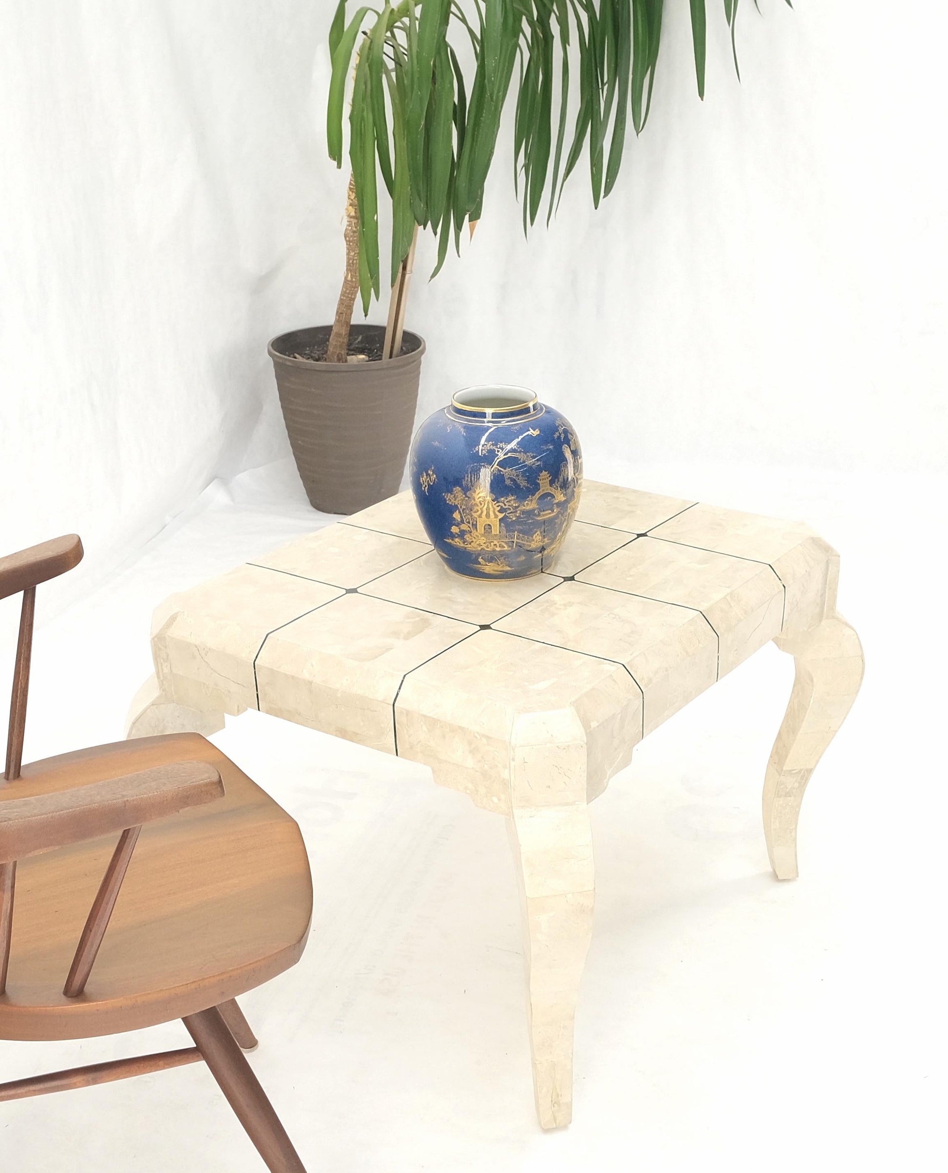 EstablishedLines Tessellated Stone Top Brass Inlay Cabriole Leg Side End Occasional Table MINT!
