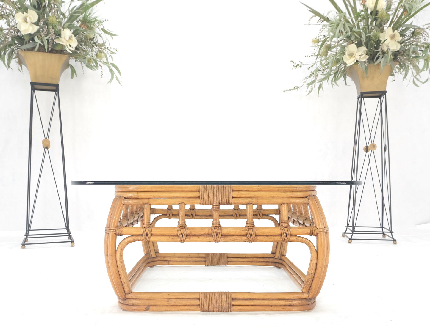 Ficks Reed Bamboo & Reed Square Glass Top Coffee Table c.1970s Mint!