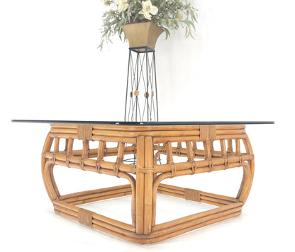 Ficks Reed Bamboo & Reed Square Glass Top Coffee Table c.1970s Mint!