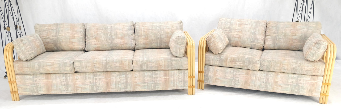 EstablishedLines Pair Bent Bamboo Frames Linen Like Upholstery Mid Century Modern Sofa Loveseat