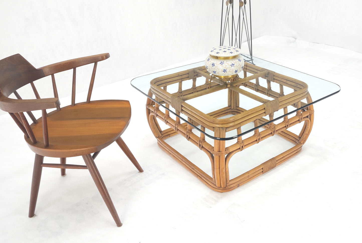 Ficks Reed Bamboo & Reed Square Glass Top Coffee Table c.1970s Mint!