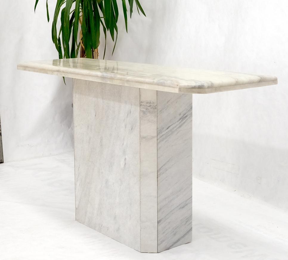 White & Grey Carrara Marble Single Pedestal Console Sofa Table