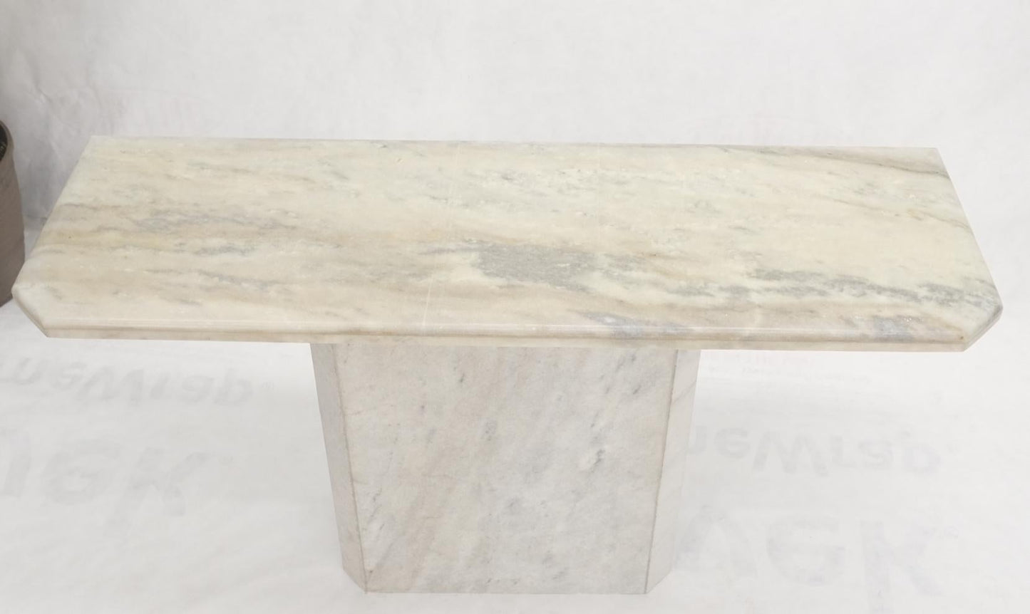 White & Grey Carrara Marble Single Pedestal Console Sofa Table