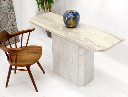 White & Grey Carrara Marble Single Pedestal Console Sofa Table