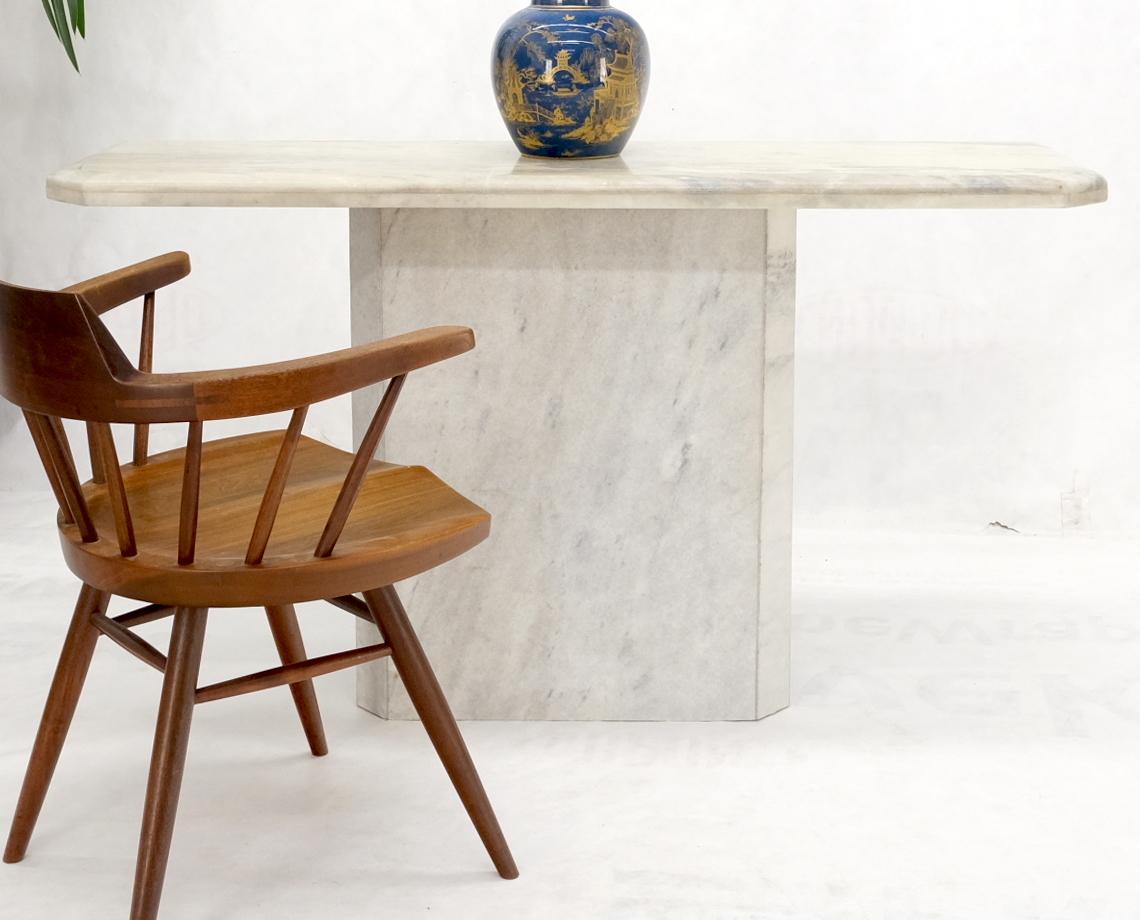 White & Grey Carrara Marble Single Pedestal Console Sofa Table