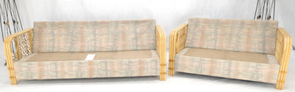 EstablishedLines Pair Bent Bamboo Frames Linen Like Upholstery Mid Century Modern Sofa Loveseat