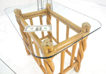 EstablishedLines Pair Decorative Twisted Rattan Rectangle End Side Tables Stand Rounded Glass Top