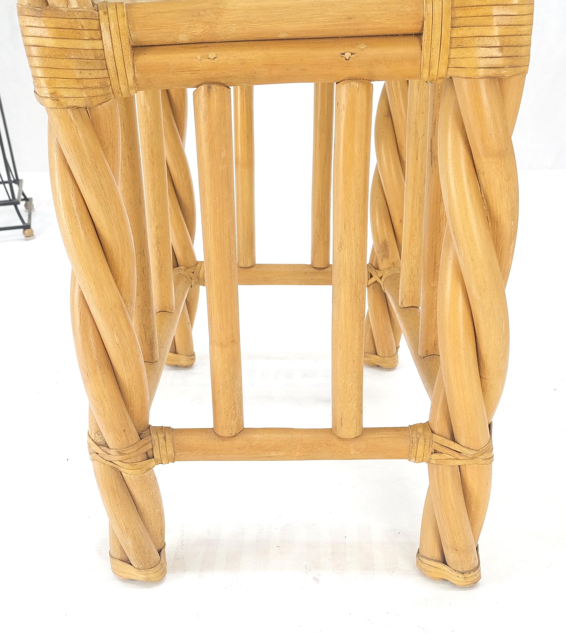 EstablishedLines Pair Decorative Twisted Rattan Rectangle End Side Tables Stand Rounded Glass Top