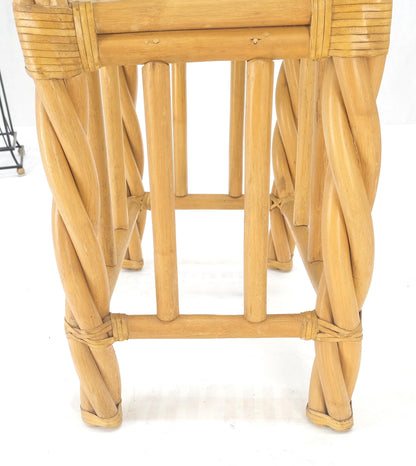 EstablishedLines Pair Decorative Twisted Rattan Rectangle End Side Tables Stand Rounded Glass Top