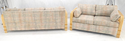 EstablishedLines Pair Bent Bamboo Frames Linen Like Upholstery Mid Century Modern Sofa Loveseat