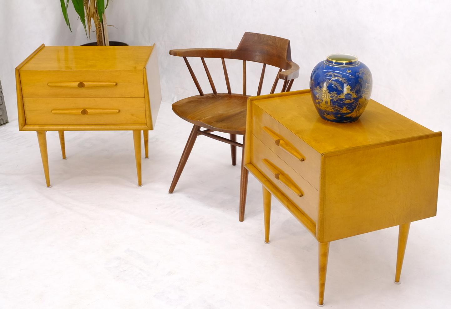 EstablishedLines Pair of Honey Amber Lacquer Edmond Spence Two Drawer Nightstands End Tables