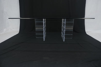 Thick Polished Lucite Double Base 3/4" Thick Rectangle Glass Top Dining Table