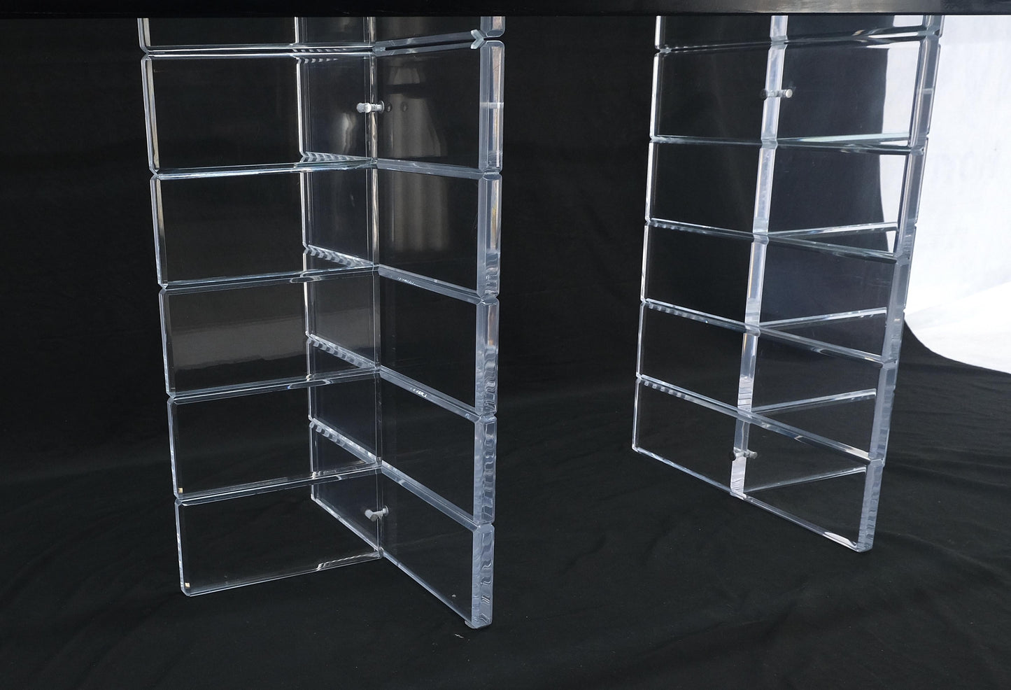 Thick Polished Lucite Double Base 3/4" Thick Rectangle Glass Top Dining Table