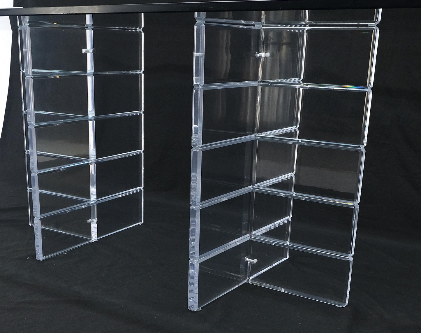 Thick Polished Lucite Double Base 3/4" Thick Rectangle Glass Top Dining Table