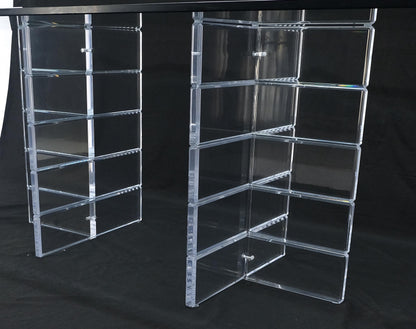 Thick Polished Lucite Double Base 3/4" Thick Rectangle Glass Top Dining Table