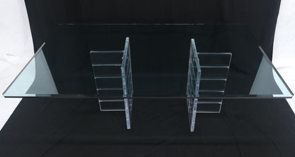 EstablishedLines Thick Polished Lucite Double Base 3/4" Thick Rectangle Glass Top Dining Table