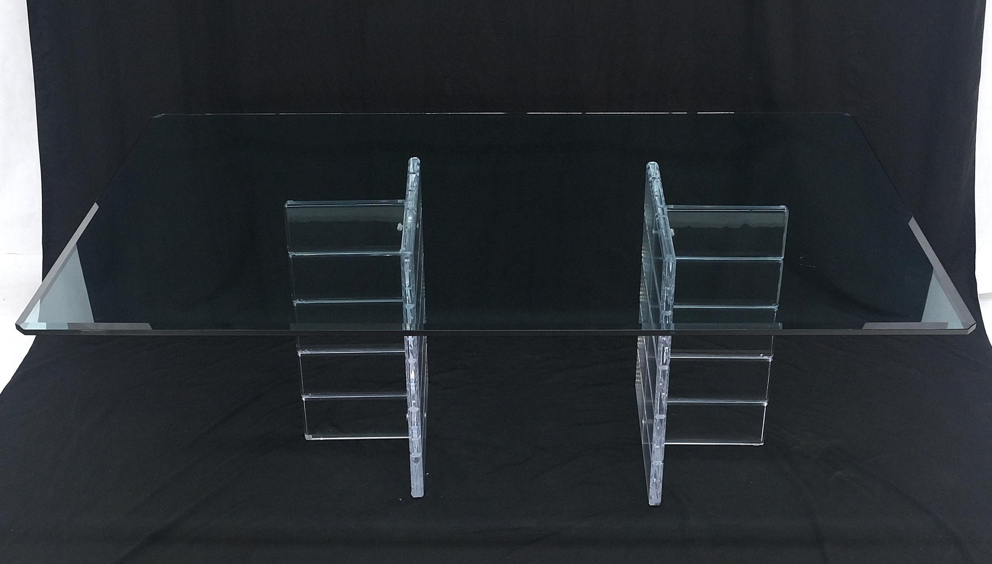 EstablishedLines Thick Polished Lucite Double Base 3/4" Thick Rectangle Glass Top Dining Table