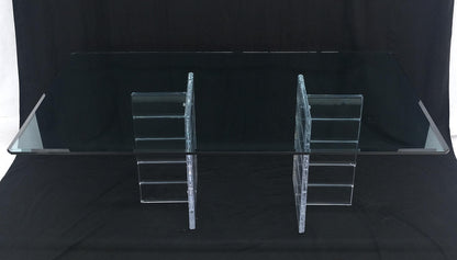 EstablishedLines Thick Polished Lucite Double Base 3/4" Thick Rectangle Glass Top Dining Table