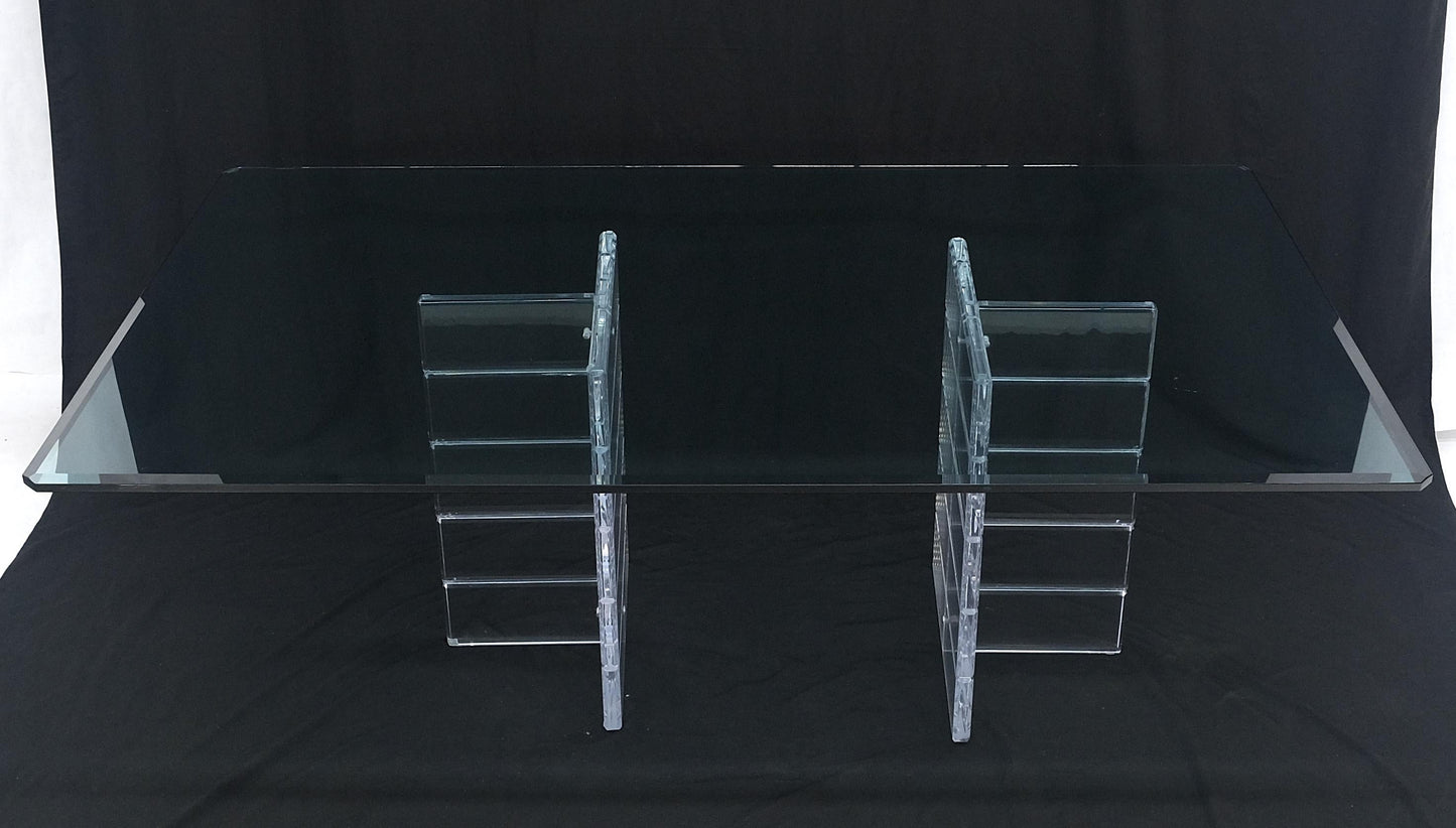 Thick Polished Lucite Double Base 3/4" Thick Rectangle Glass Top Dining Table