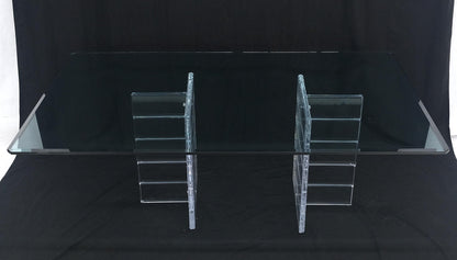 Thick Polished Lucite Double Base 3/4" Thick Rectangle Glass Top Dining Table