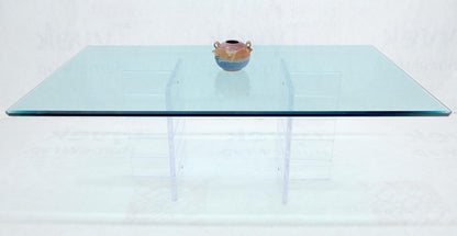 Thick Polished Lucite Double Base 3/4" Thick Rectangle Glass Top Dining Table