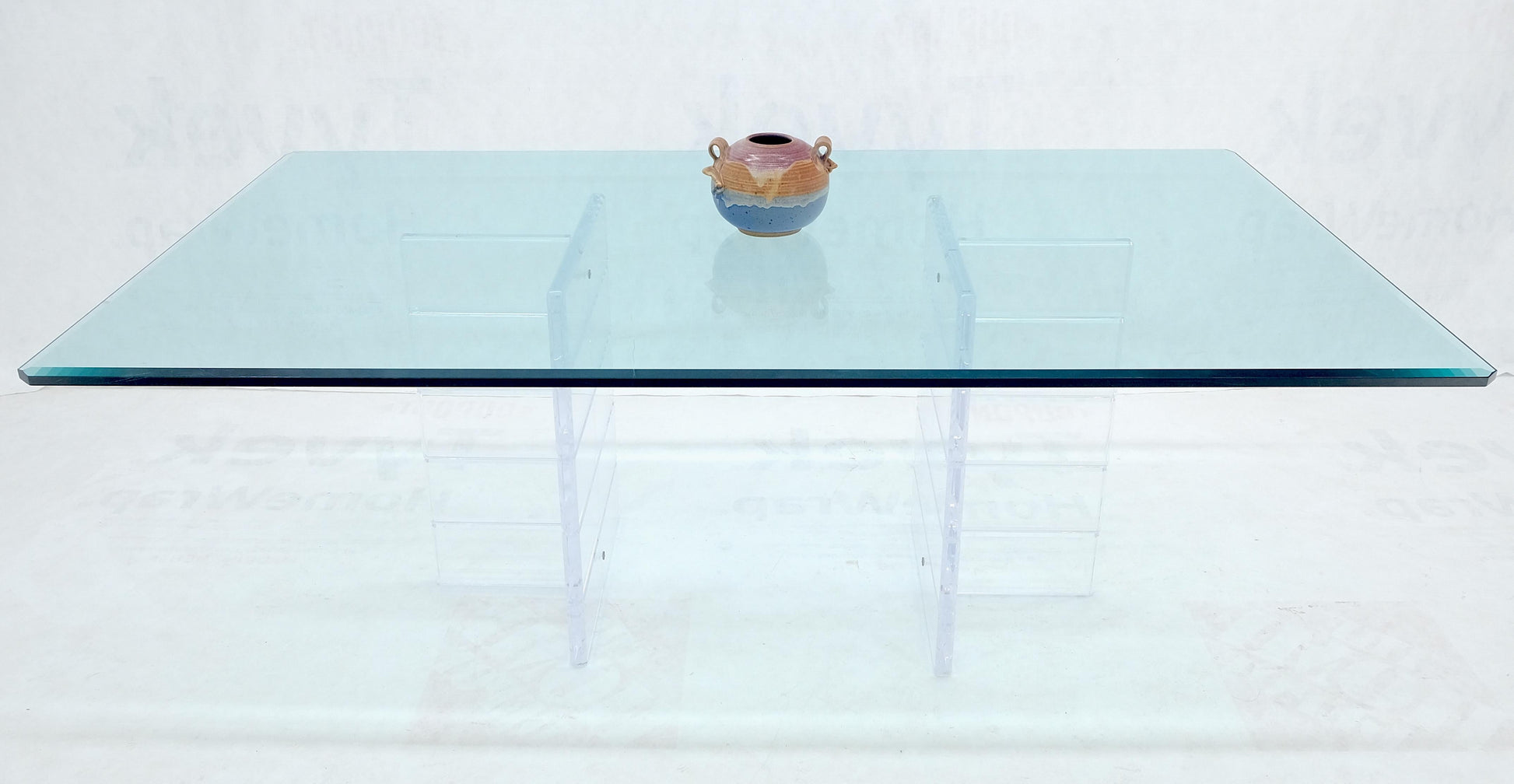 EstablishedLines Thick Polished Lucite Double Base 3/4" Thick Rectangle Glass Top Dining Table