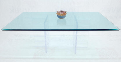 EstablishedLines Thick Polished Lucite Double Base 3/4" Thick Rectangle Glass Top Dining Table