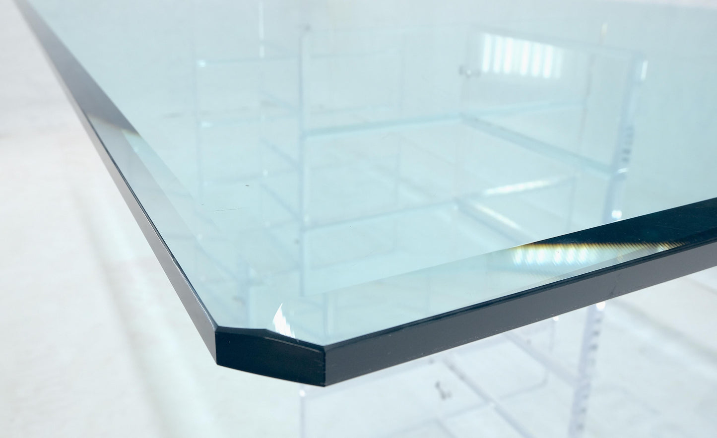 Thick Polished Lucite Double Base 3/4" Thick Rectangle Glass Top Dining Table