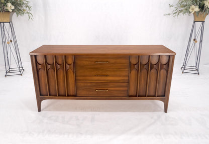 Danish Mid Century Modern Walnut 3 Drawer 2 Sculptural Doors Dresser