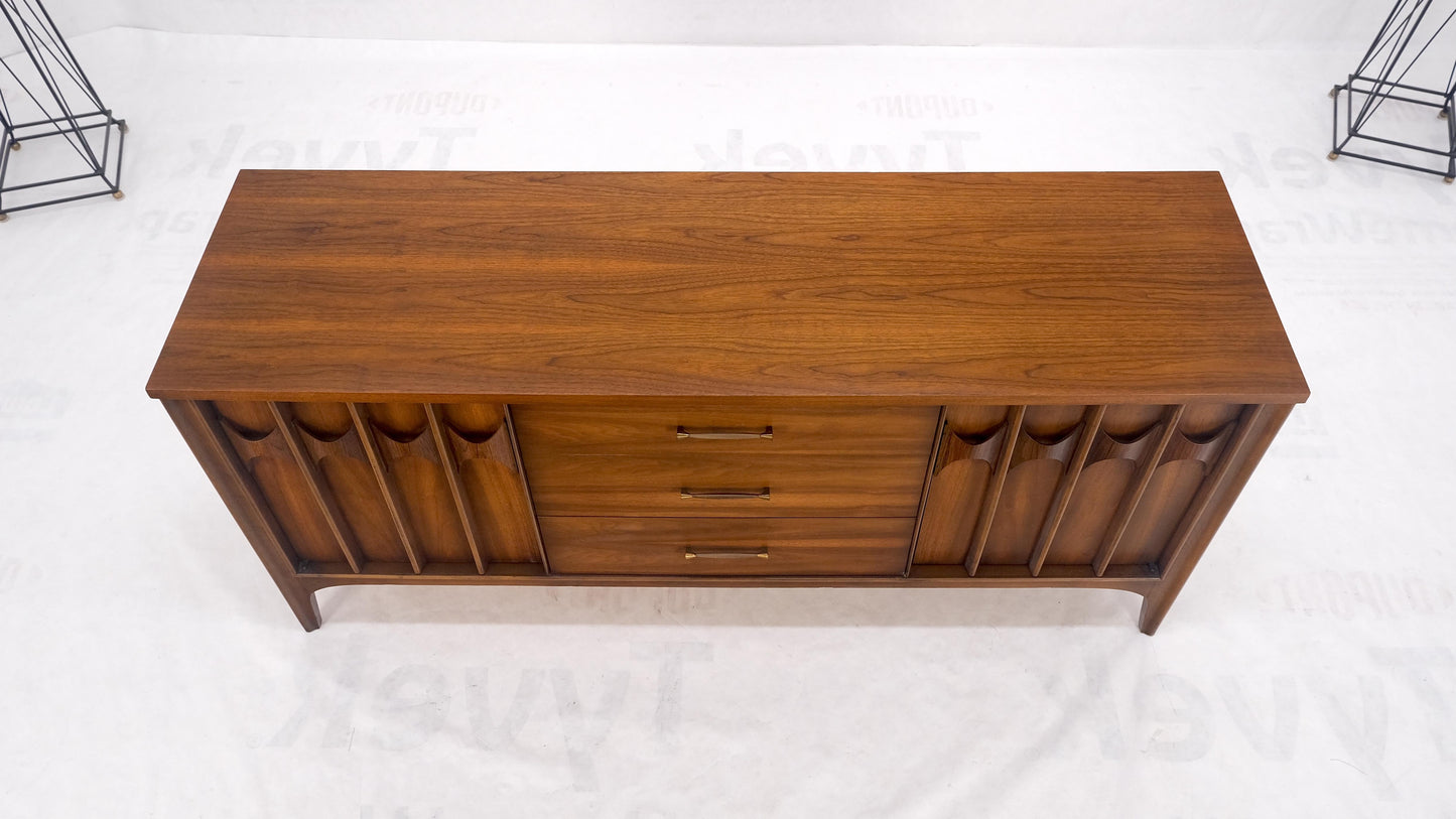 Danish Mid Century Modern Walnut 3 Drawer 2 Sculptural Doors Dresser