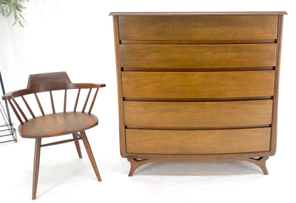Sculptured Legs American Light Walnut 5 Drawers Bow Front High Boy Dresser MINT!