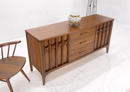 Danish Mid Century Modern Walnut 3 Drawer 2 Sculptural Doors Dresser