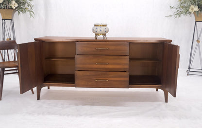 Danish Mid Century Modern Walnut 3 Drawer 2 Sculptural Doors Dresser