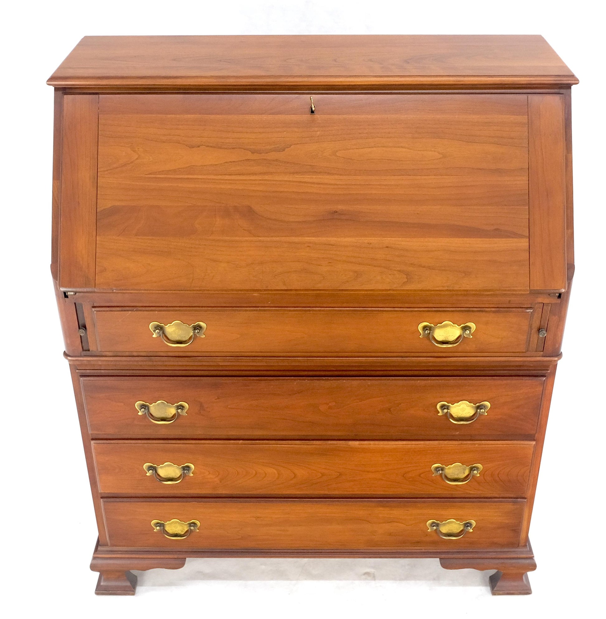 EstablishedLines American Solid Cherry 4 Drawers Drop Front Secretary Desk Solid Brass Pulls MINT