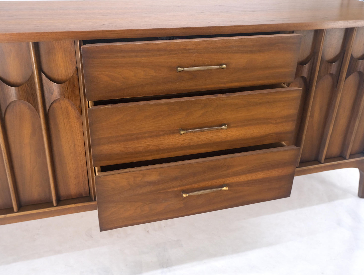Danish Mid Century Modern Walnut 3 Drawer 2 Sculptural Doors Dresser