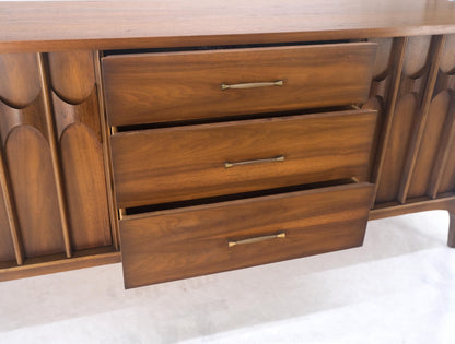 Danish Mid Century Modern Walnut 3 Drawer 2 Sculptural Doors Dresser