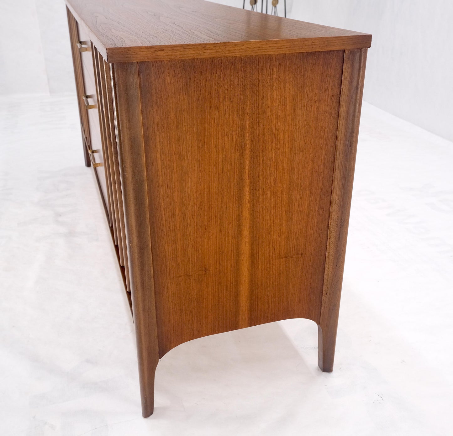 Danish Mid Century Modern Walnut 3 Drawer 2 Sculptural Doors Dresser