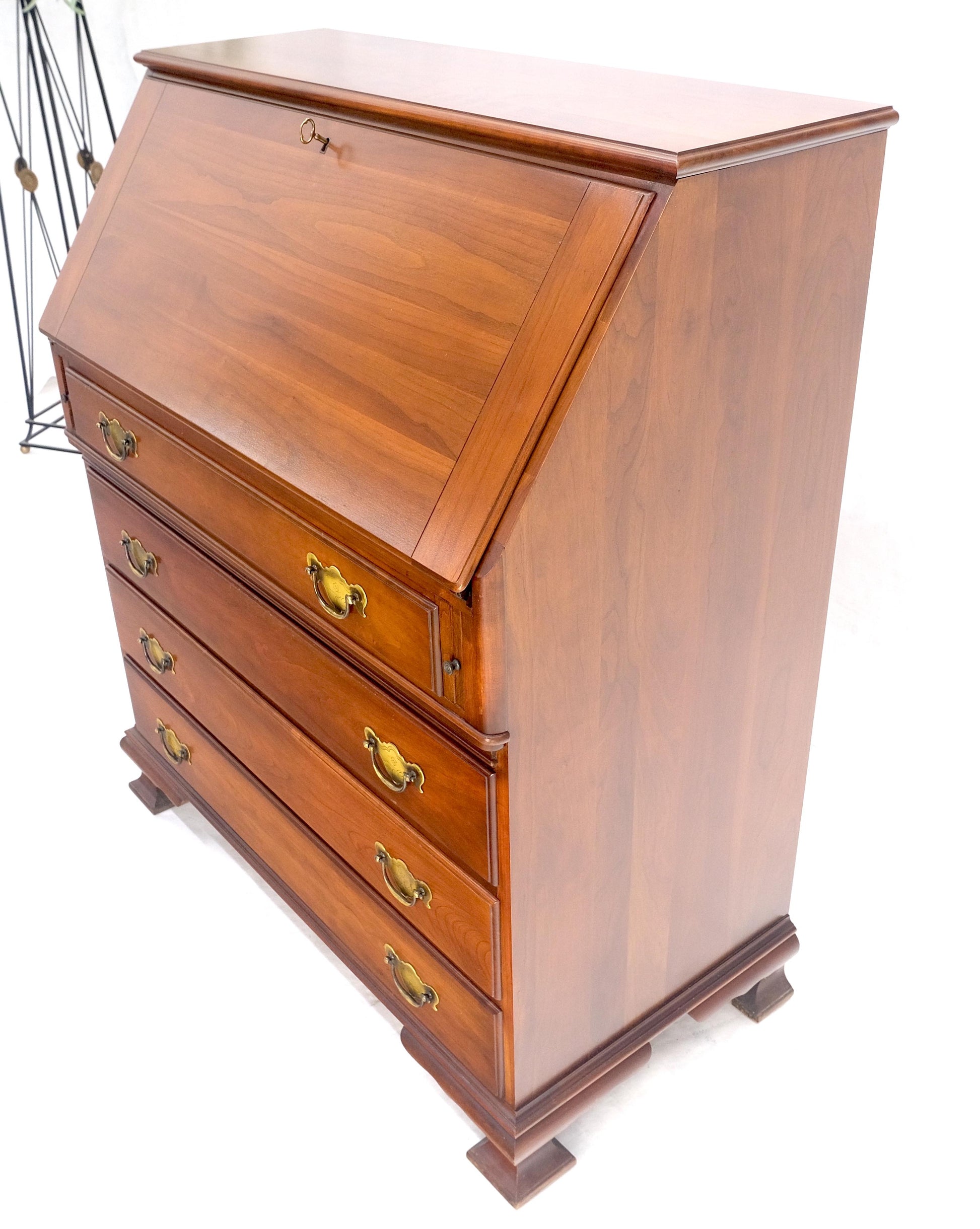EstablishedLines American Solid Cherry 4 Drawers Drop Front Secretary Desk Solid Brass Pulls MINT