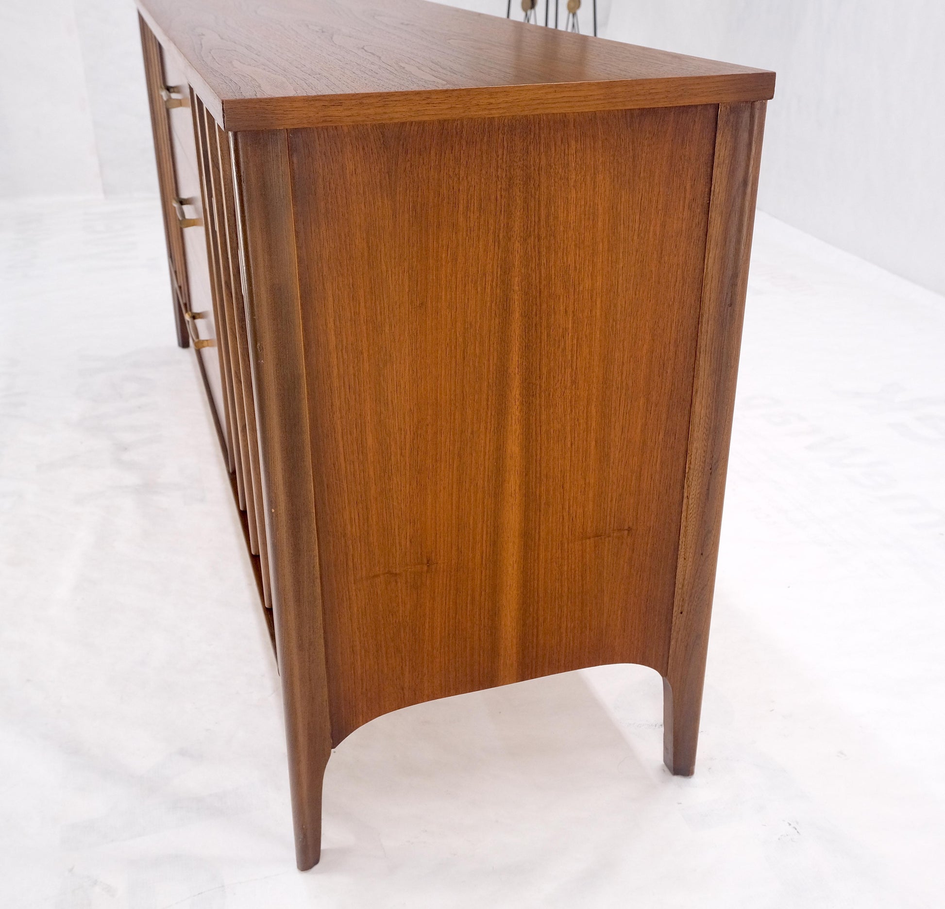 EstablishedLines Danish Mid Century Modern Walnut 3 Drawer 2 Sculptural Doors Dresser