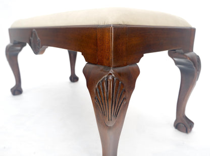 EstablishedLines Carved Mahogany Ball & Claw Chippendale Feet Ultra Suede Upholstery Bench MINT